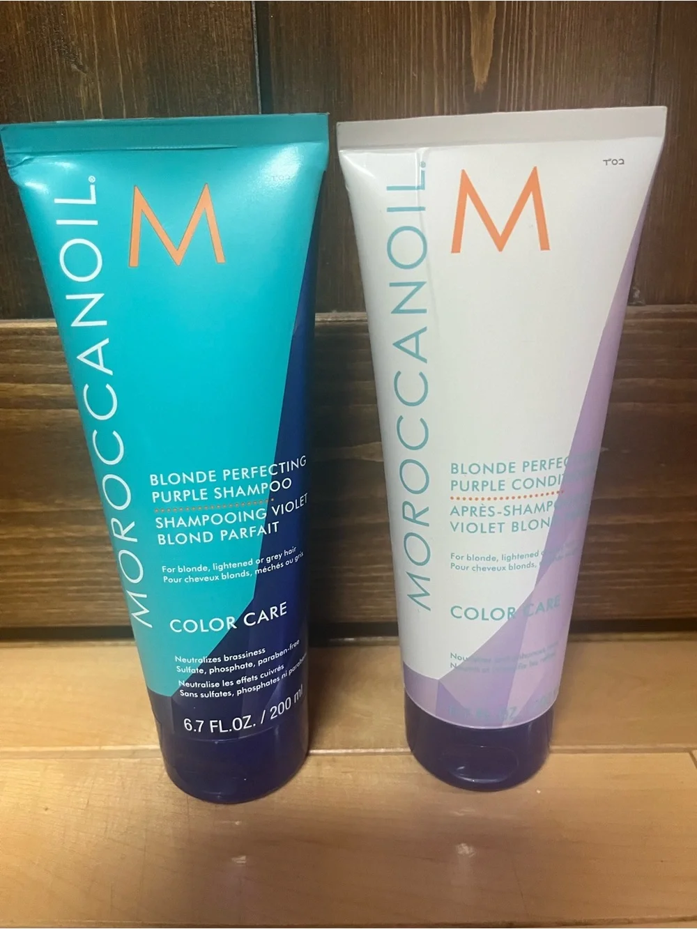Moroccanoil Blonde Perfecting Purple Shampoo & Conditioner - Teal, White, Purple